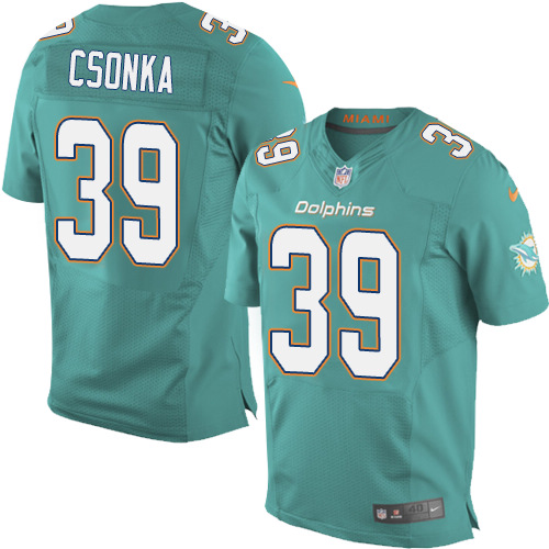 Men's Elite Larry Csonka Nike Jersey Aqua Green Home - #39 NFL Miami Dolphins